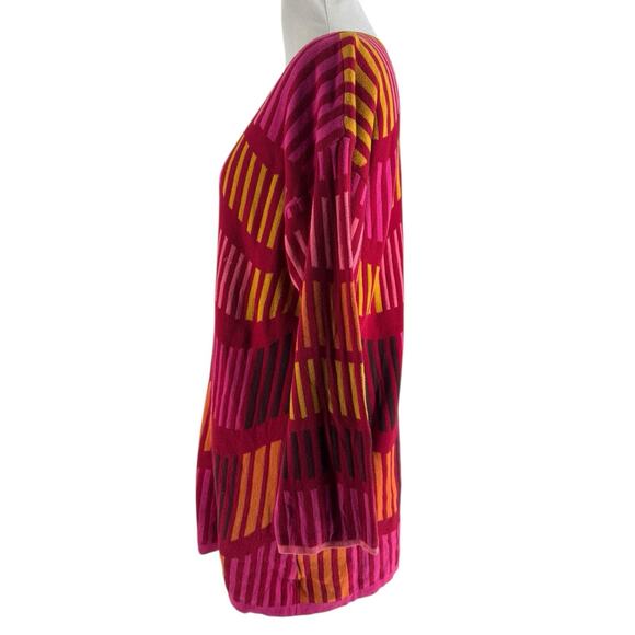 Gudrun Sjoden Women's Organic Cotton Pink Abstract V-Neck Tunic Sweater Medium - Picture 2 of 6